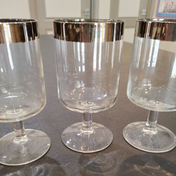 Vintage MCM Dorothy Thorpe Allegro Silver Wide Band Wine Water Goblet Glasses - Picture 4 of 8